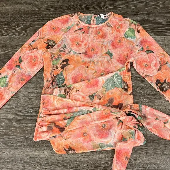 Ala Von Auersperg Mesh Top Taj‎ Floral Print Sheer Long Sleeve Tie Waist Pink M - Picture 16 of 16